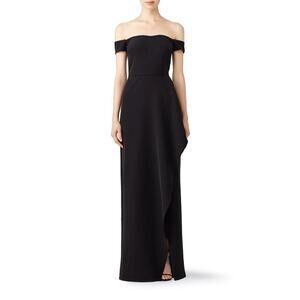 JS Collections Off Shoulder Split Gown Ruffle Maxi Evening Dress Black Size 6